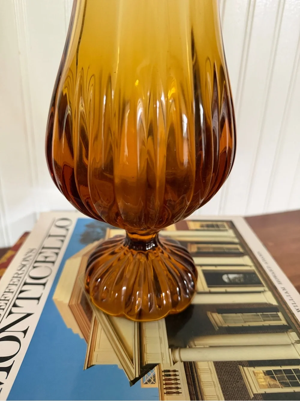Handblown Amber Glass Bud Vase - Tall Sculpted Decorative Accent